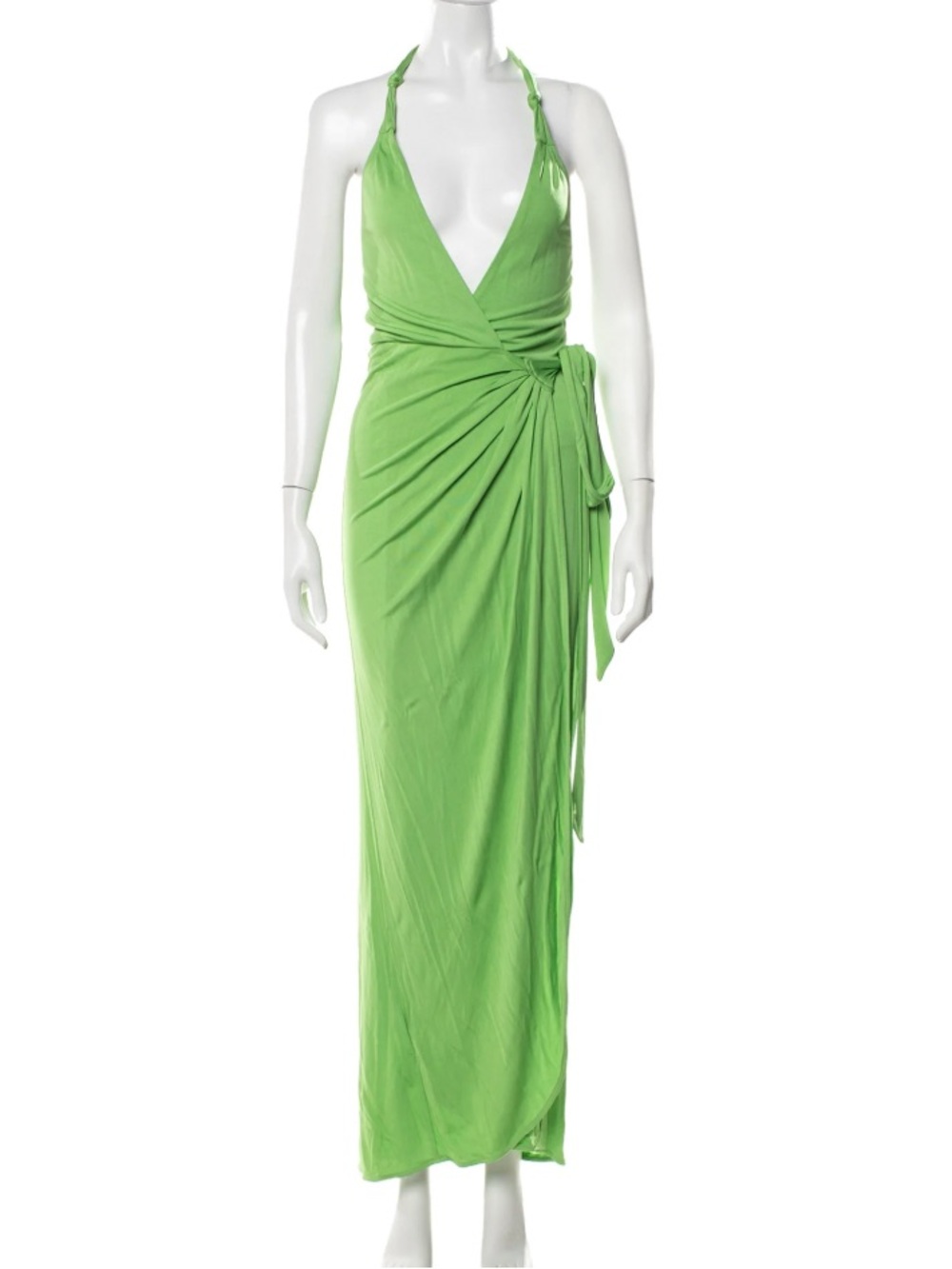 STAUD Reagan Kiwi Green Halter Wrap Dress